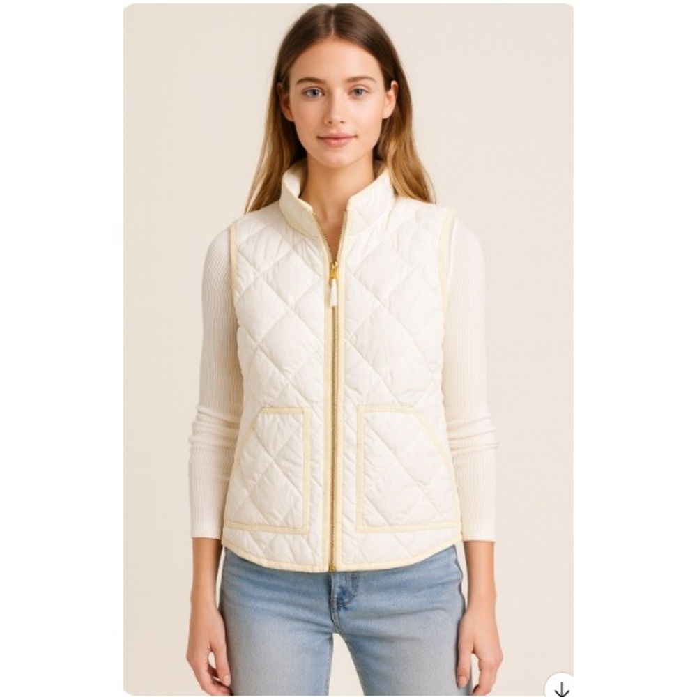 J.Crew Women's XS Quilted Down‎ Vest Puffer Sleeveless Lightweight White